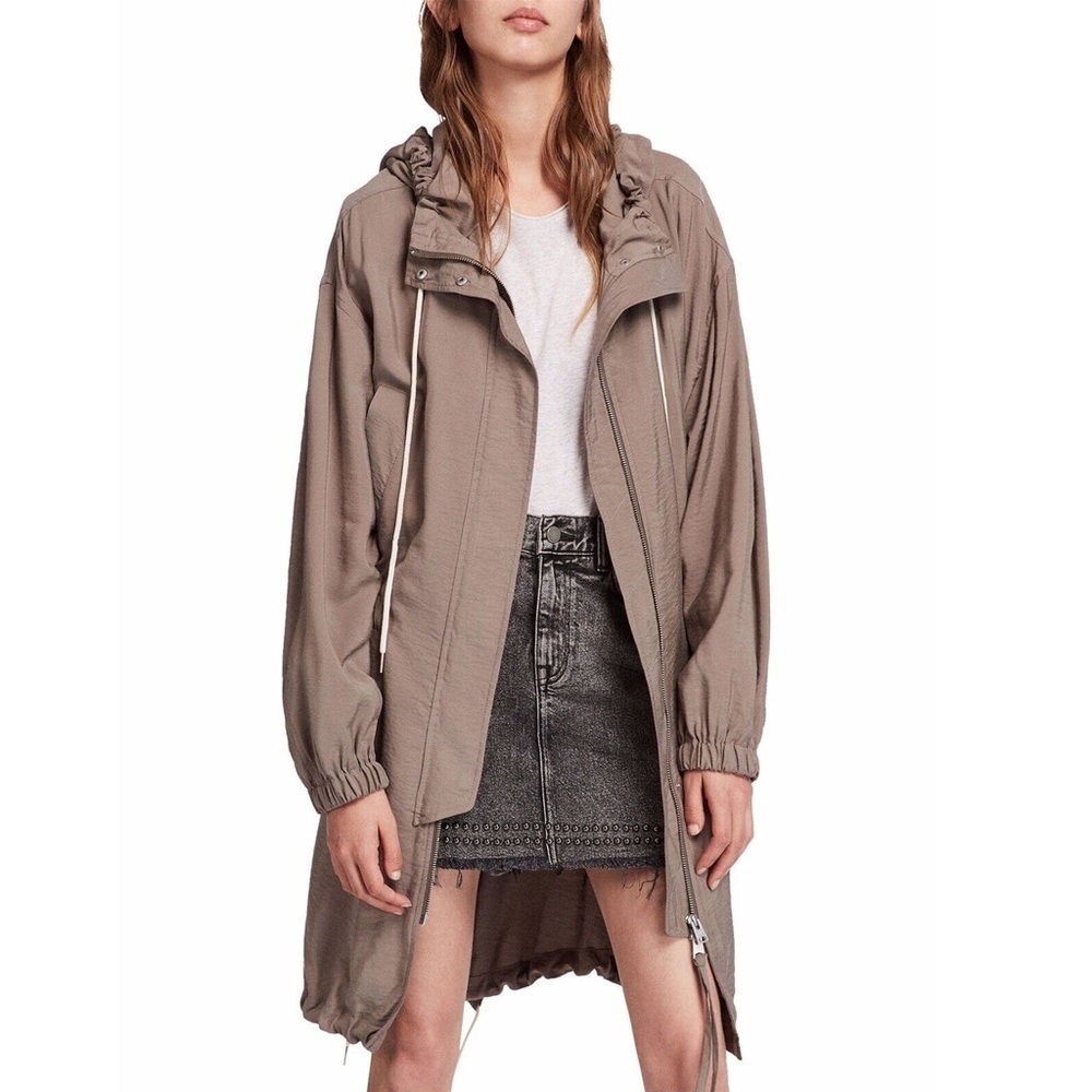 All Saints - Calla Fishtail Hooded Parka Coat - Khaki Green